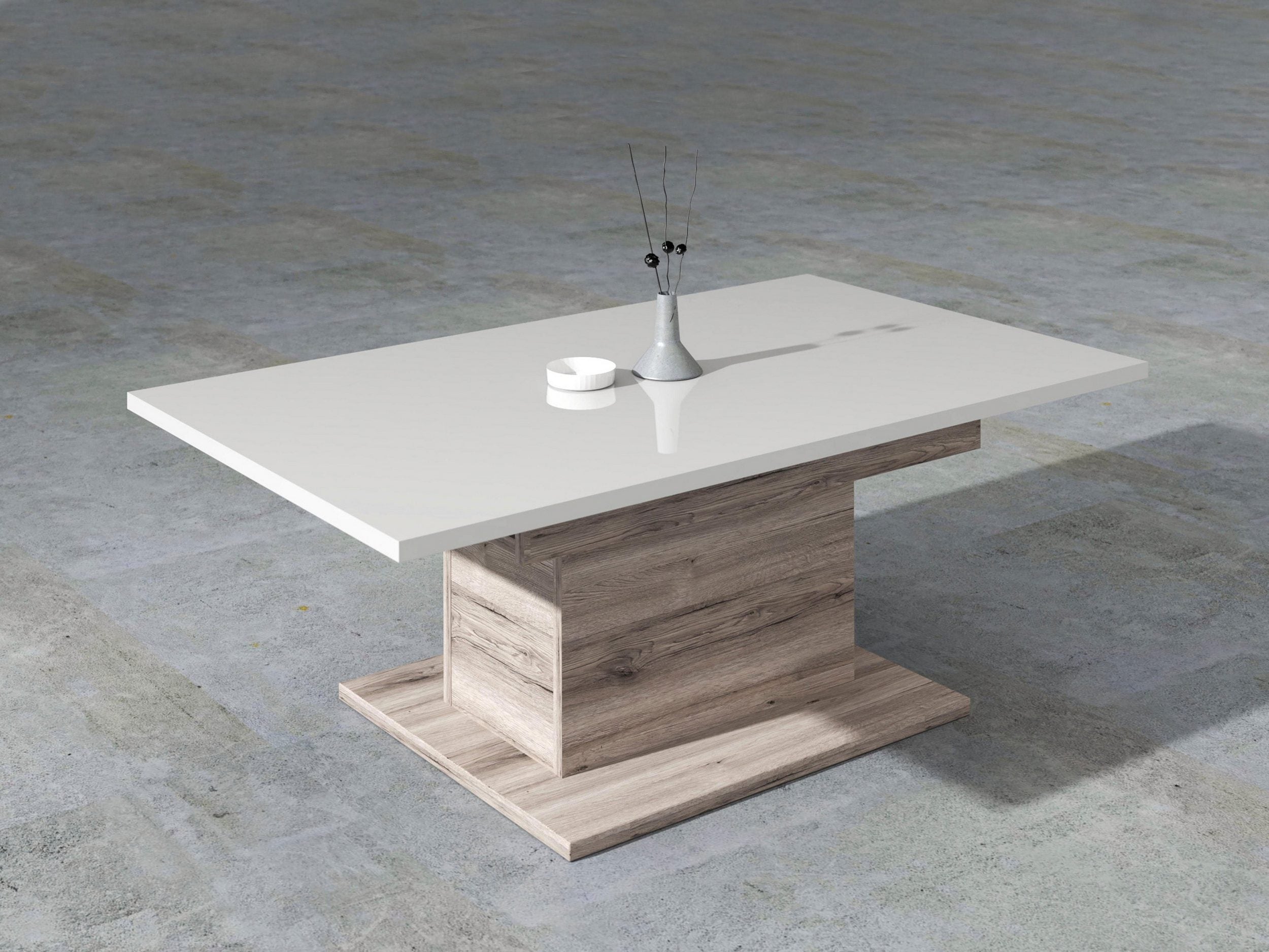 Masuta de cafea Forte, Spatiu de depozitare, alb-lucios-stejar, 120 cm latime Arboteca