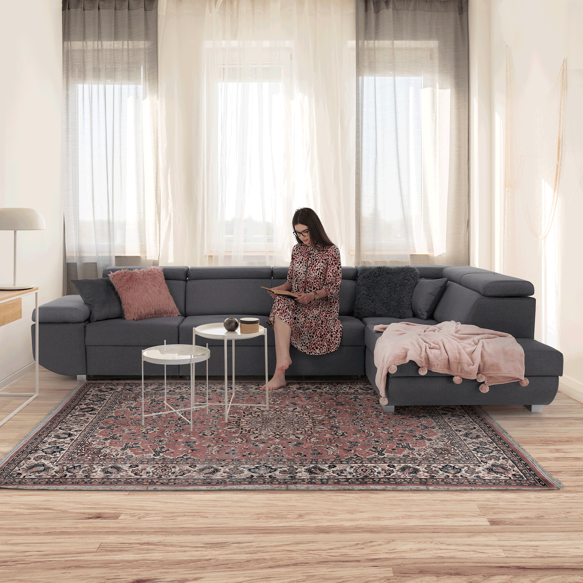 Canapea MODENA, gri închis, țesătură Stark, pe dreapta, 345x220x103 cm Kondela