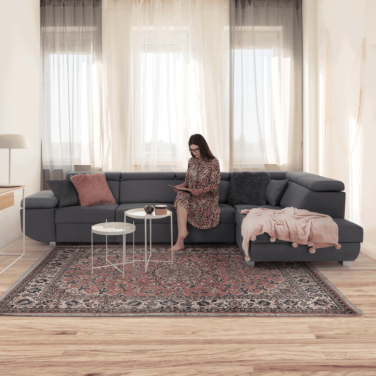 Canapea MODENA, gri închis, țesătură Stark, pe dreapta, 345x220x103 cm Kondela