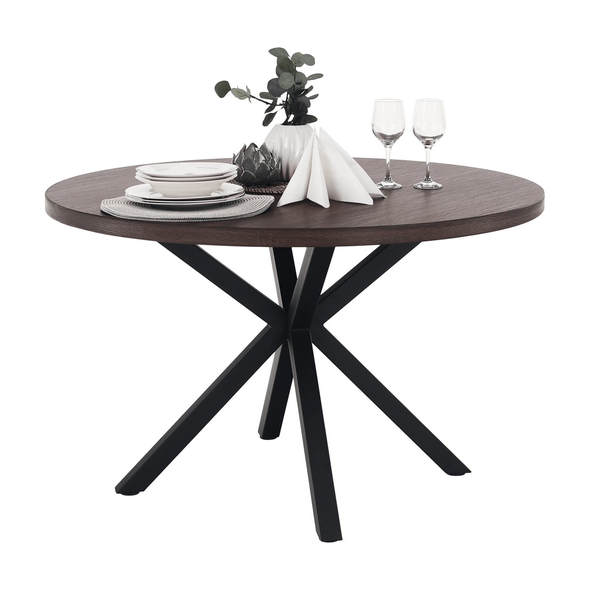 Masă de sufragerie, stejar închis / negru, diametru 120 cm, MEDOR Kondela