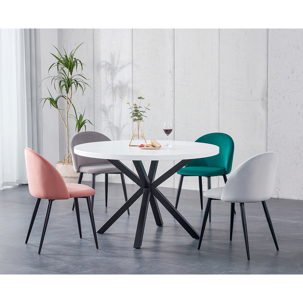 Masă de sufragerie, alb mat/ negru, diametru 120 cm, MEDOR Kondela