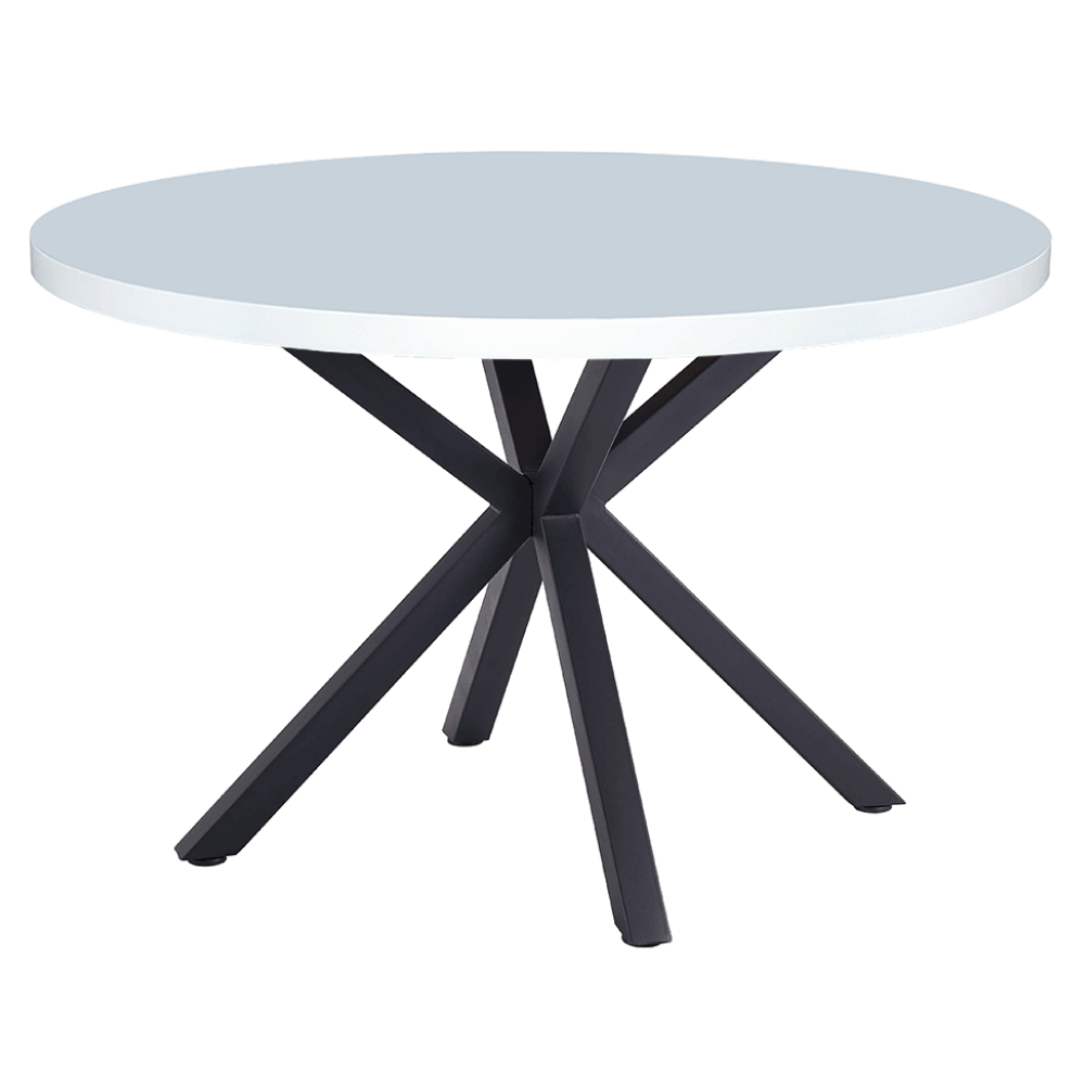Masă de sufragerie, alb mat/ negru, diametru 120 cm, MEDOR Kondela