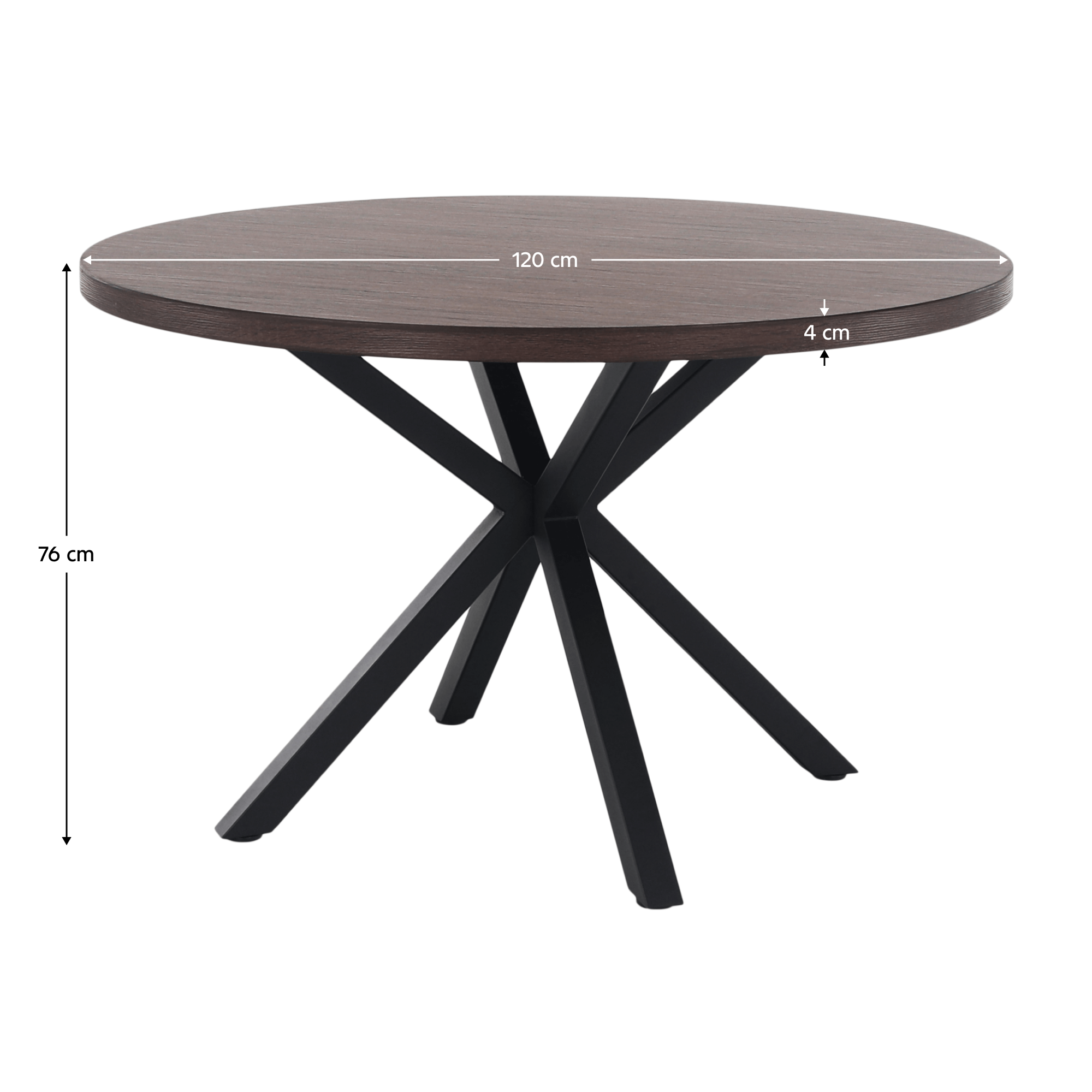 Masă de sufragerie KRAPINA, stejar închis / negru, diametru 120 cm Kondela