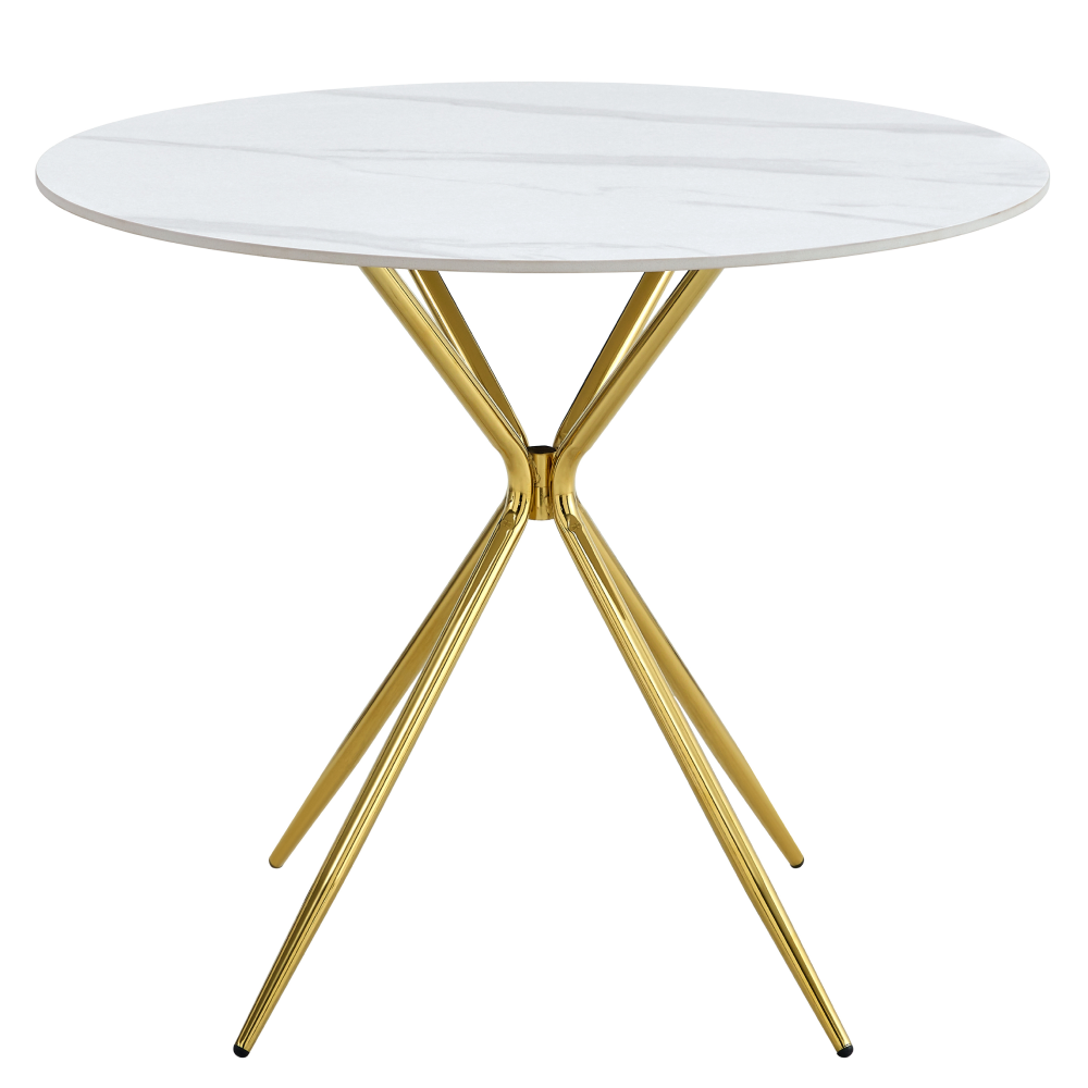 Masă de bucătărie, marmură albă/gold crom aurie, diametru 90 cm, MEKNER Kondela
