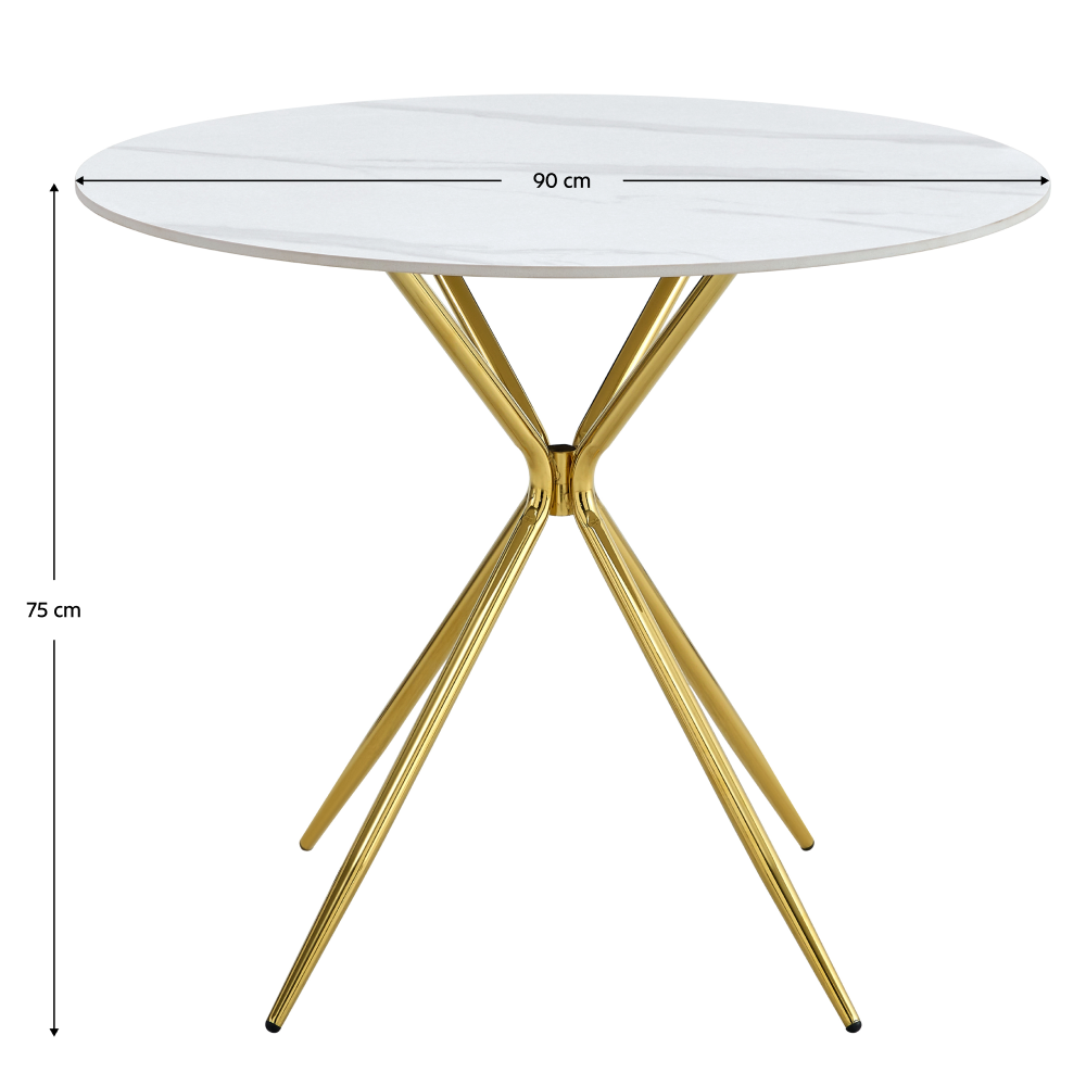 Masă de bucătărie, marmură albă/gold crom aurie, diametru 90 cm Kondela