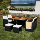 Set Dining Grădină MELFORD 9 Piese | 4 Scaune + 4 Taburete + Masă Salcâm Masiv | Ratan Tehnic Kondela