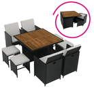 Set Dining Grădină MELFORD 9 Piese | 4 Scaune + 4 Taburete + Masă Salcâm Masiv | Ratan Tehnic Kondela