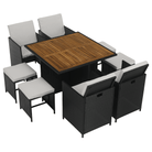 Set Dining Grădină MELFORD 9 Piese | 4 Scaune + 4 Taburete + Masă Salcâm Masiv | Ratan Tehnic Kondela