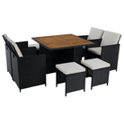 Set Dining Grădină MELFORD 9 Piese | 4 Scaune + 4 Taburete + Masă Salcâm Masiv | Ratan Tehnic Kondela
