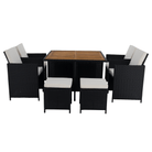 Set Dining Grădină MELFORD 9 Piese | 4 Scaune + 4 Taburete + Masă Salcâm Masiv | Ratan Tehnic Kondela
