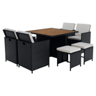 Set Dining Grădină MELFORD 9 Piese | 4 Scaune + 4 Taburete + Masă Salcâm Masiv | Ratan Tehnic Kondela