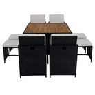 Set Dining Grădină MELFORD 9 Piese | 4 Scaune + 4 Taburete + Masă Salcâm Masiv | Ratan Tehnic Kondela