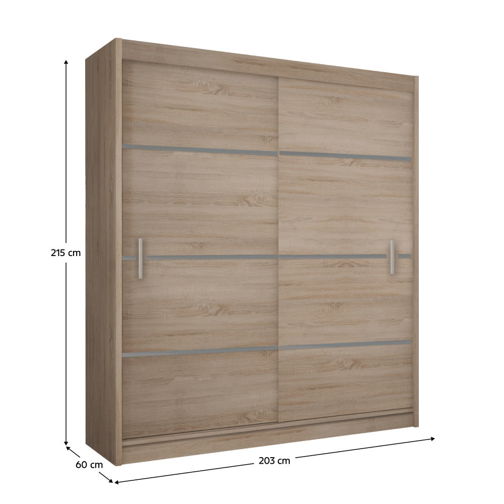 Dulap cu uși glisante MERINA 203, stejar sonoma/gri, 203x215 cm Kondela
