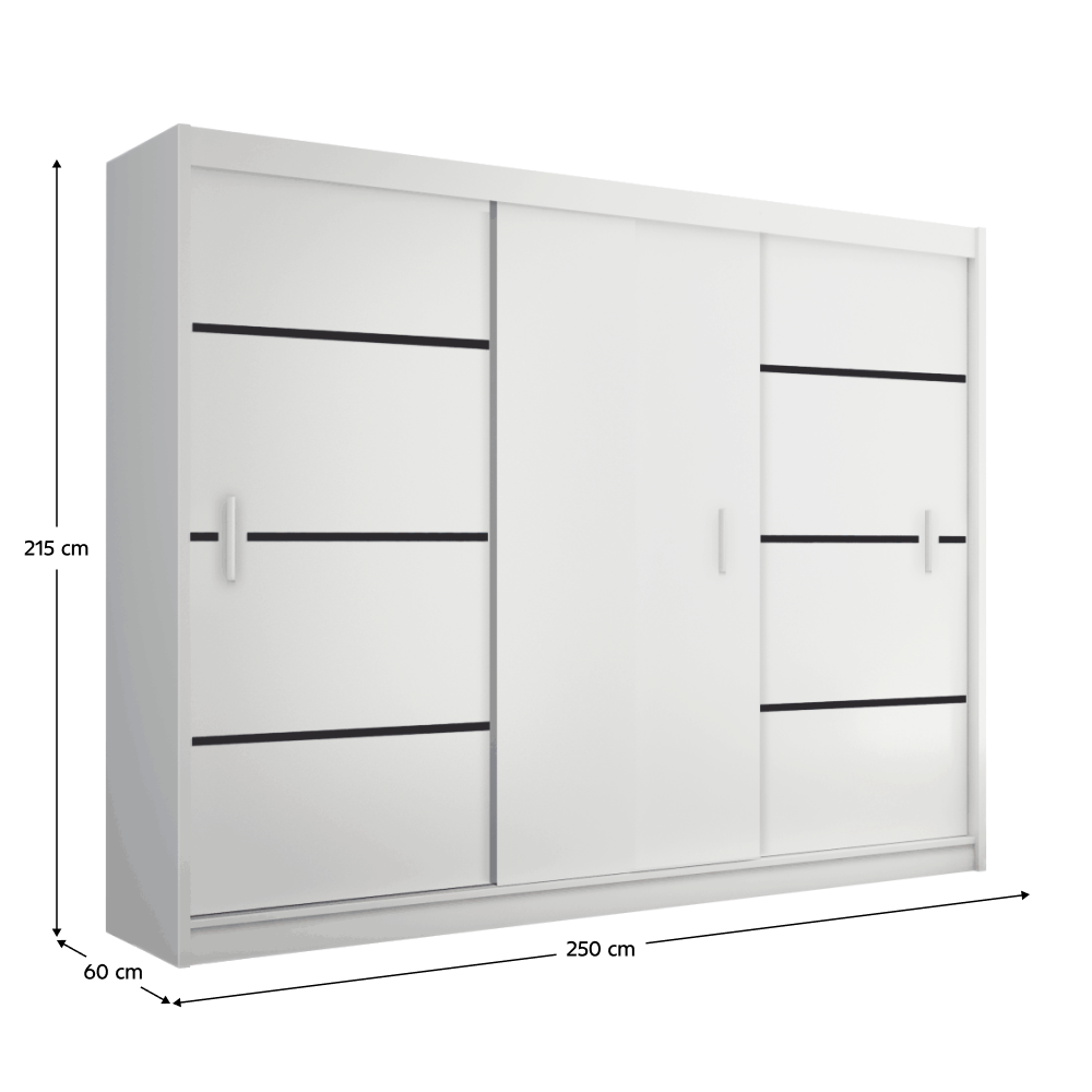 Dulap cu uși glisante MERINA 250, alb/negru, 250x215 cm Kondela