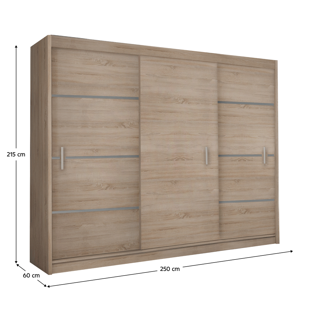 Dulap cu ușă glisantă MONCAO 250, stejar sonoma/gri, 250x60x215 cm Kondela