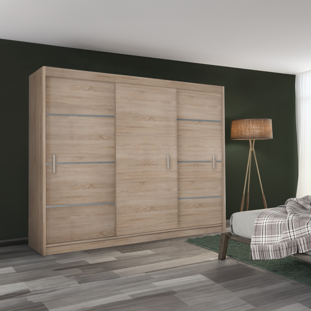 Dulap cu ușă glisantă MONCAO 250, stejar sonoma/gri, 250x60x215 cm Kondela