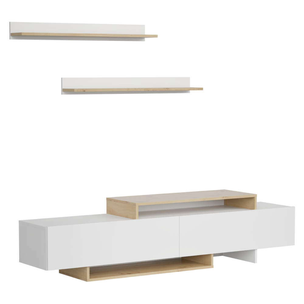 Mobilier de perete living, alb/stejar artisan, MILONA Kondela