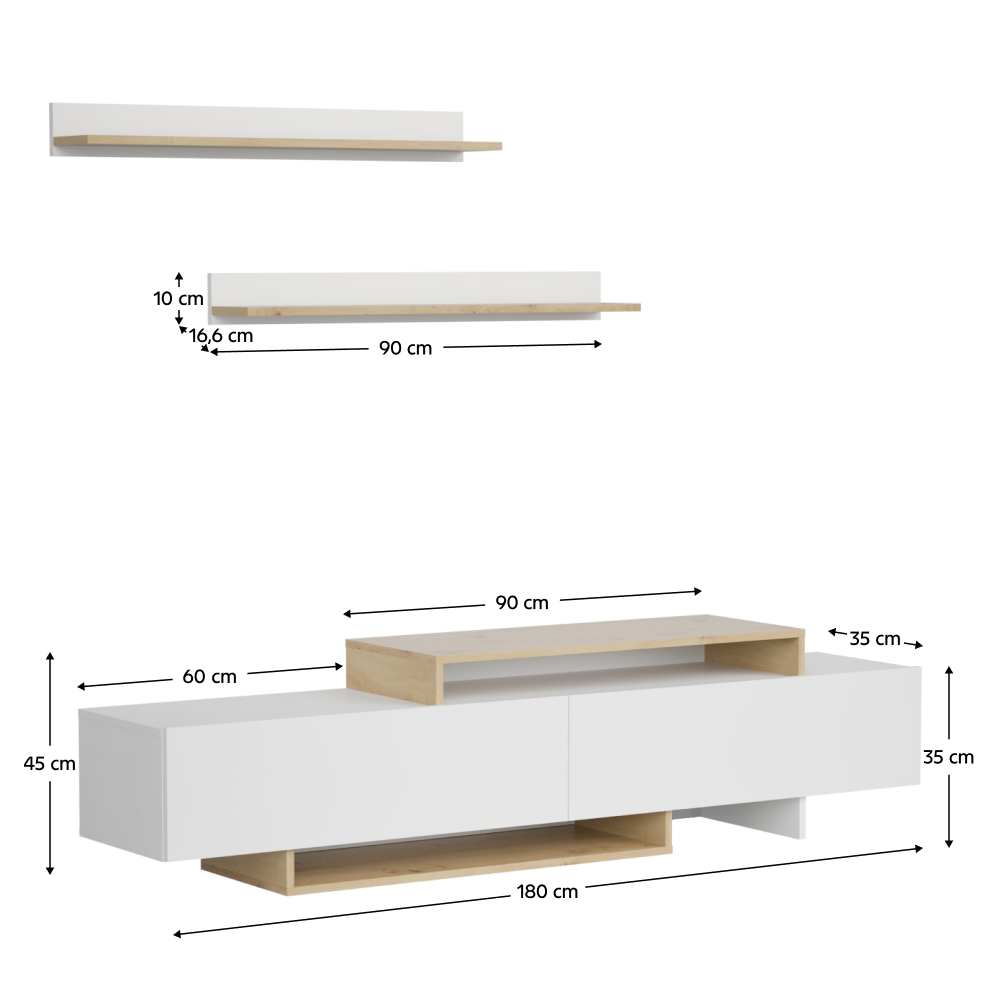 Mobilier de perete living, alb/stejar artisan, MILONA Kondela
