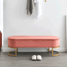 Bancă de design ALTAMURA, țesătură de catifea roz/crom auriu, 100x40x43 cm Kondela