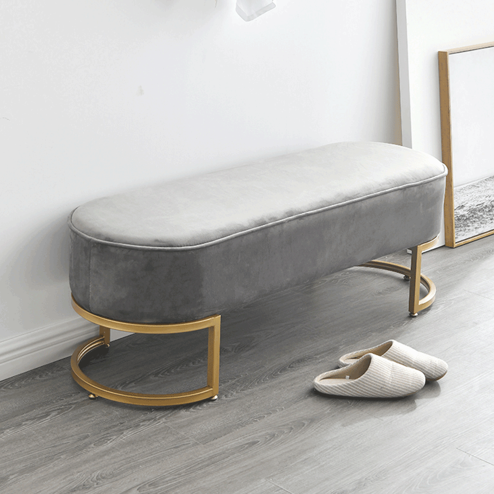 Bancă de design ALTAMURA, țesătură de catifea gri/crom auriu, 100x40x43 cm Kondela