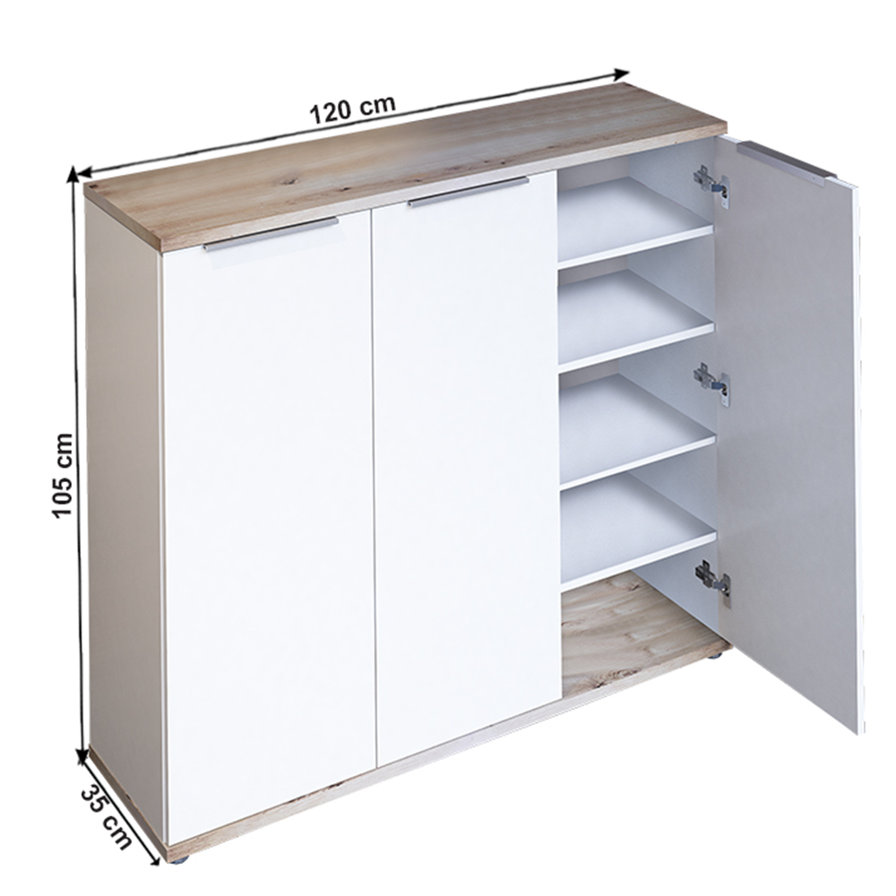 Pantofar, alb / stejar artizan, 120x35x105 cm Kondela