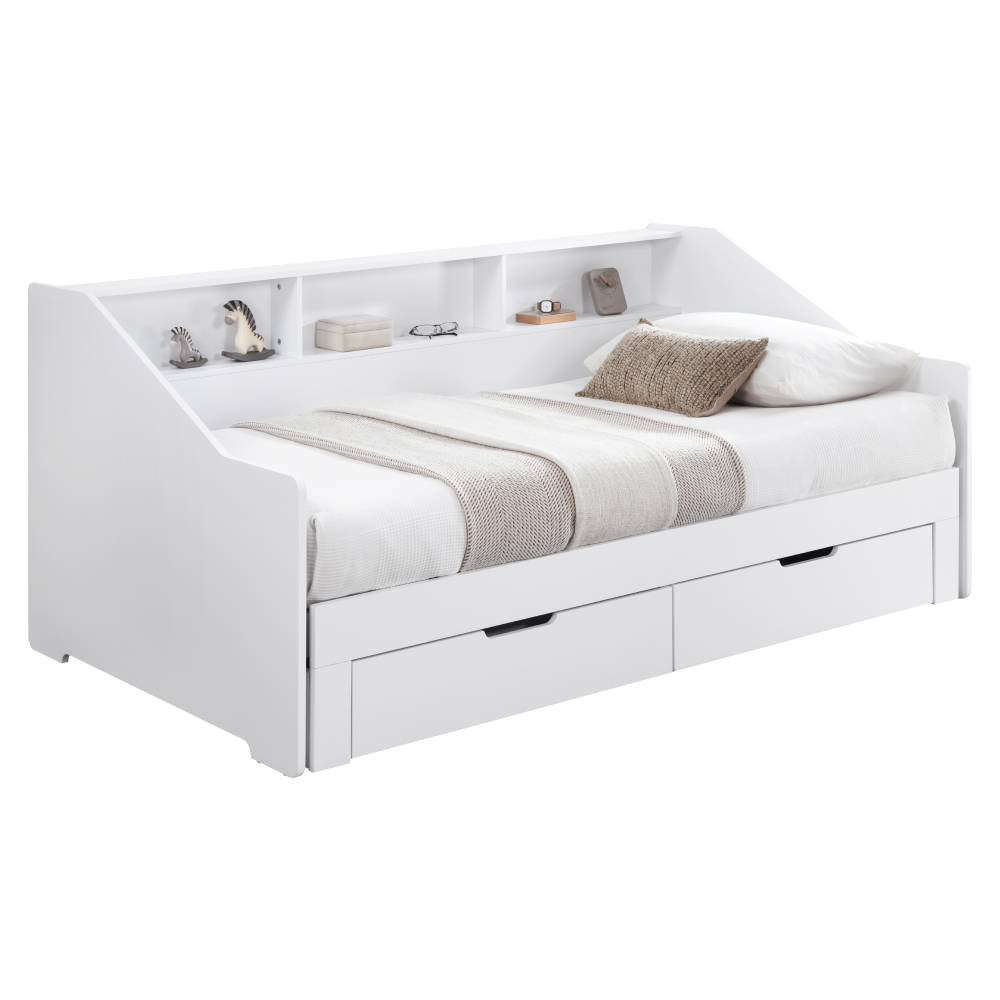 Pat extensibil MONETA, alb, 90/180x200 cm, cu sertare Kondela