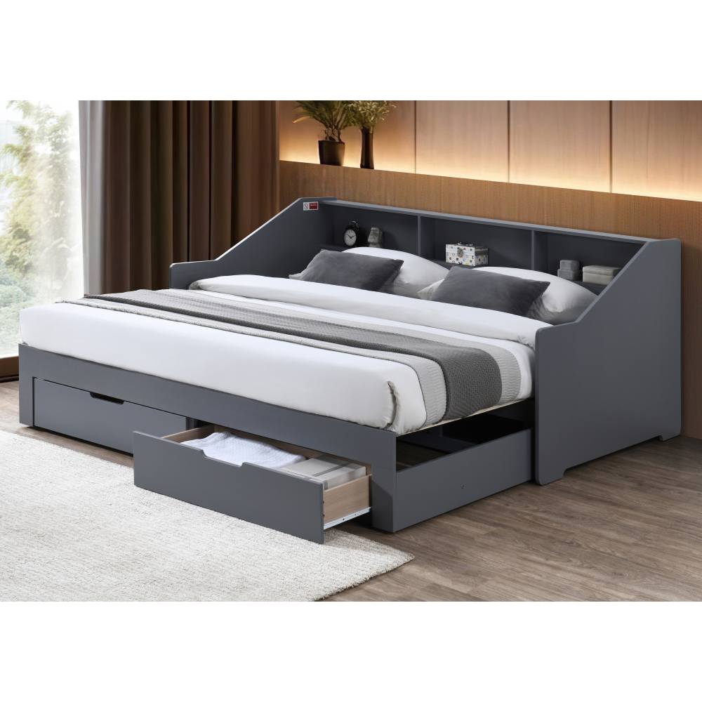 Pat extensibil MONETA, gri, 90/180x200 cm, cu sertare Kondela
