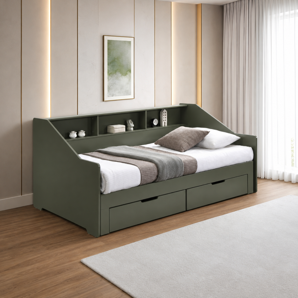 Patul extensibil NAJERA, verde-gri, 116x204x90 cm Kondela