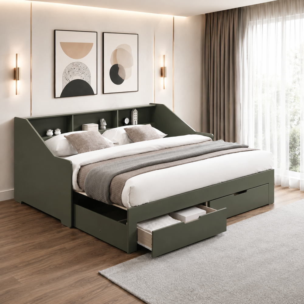 Patul extensibil NAJERA, verde-gri, 116x204x90 cm Kondela