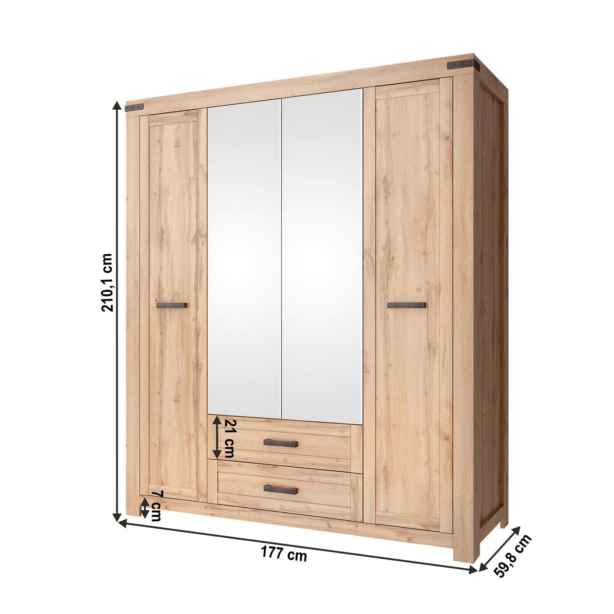 Dulap cu oglindă GRUDA, stejar wotan, 177x59.8x210.1 cm Kondela