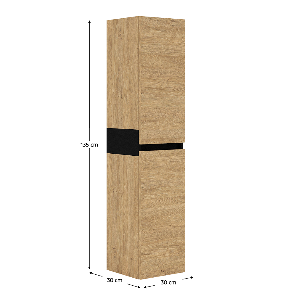 Dulăpior înalt UTRERA, stejar auriu/negru, 30x30x135 cm Kondela