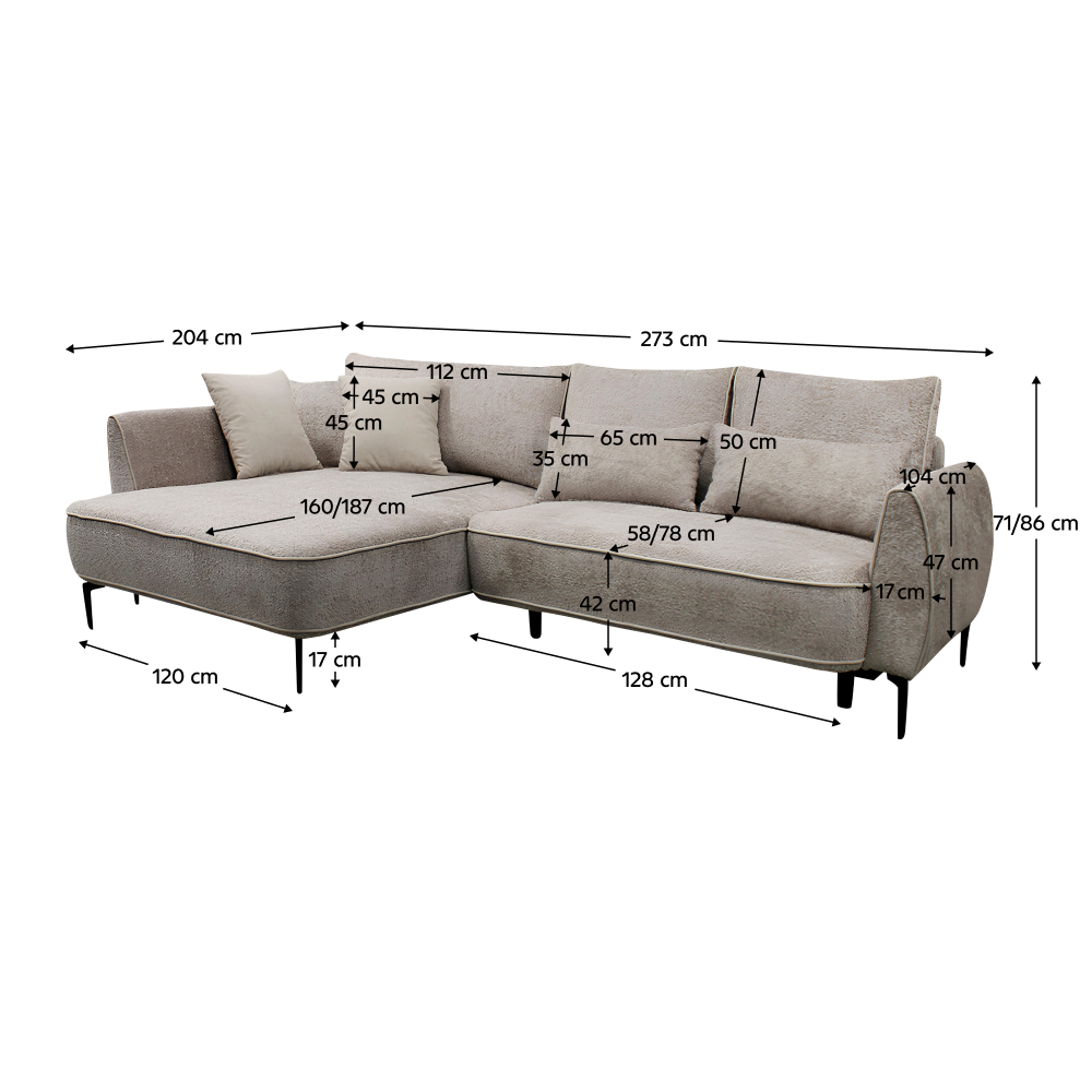 Set canapea NANTES, gri-bej Taupe, pe stânga, 273x204x71 cm Kondela