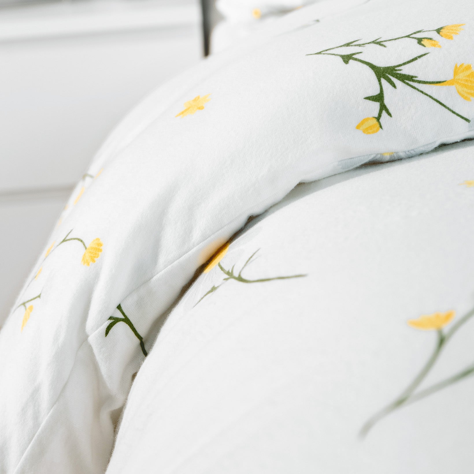 Lenjerie de pat flanel 100% bumbac, Flori de mușețel, 150 g/m², cu fermoar Arboteca