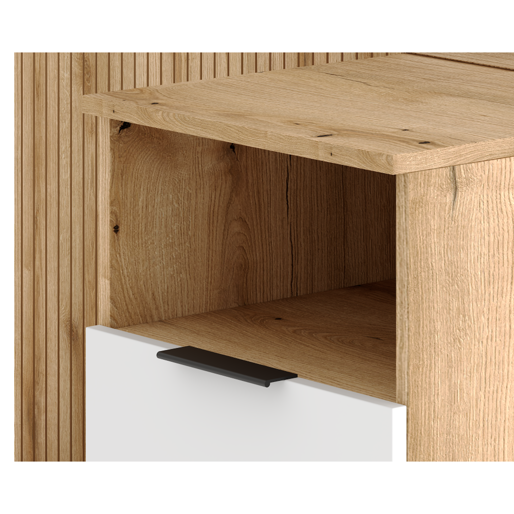 Set mobilier hol cu oglindă și pantofar BELMONTE, stejar evoke/alb, 100x40x204 cm Kondela