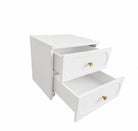 Noptieră CORTONA albă cu 2 sertare, MDF frezat oval vopsit, 50x41,8x47 cm Arboteca