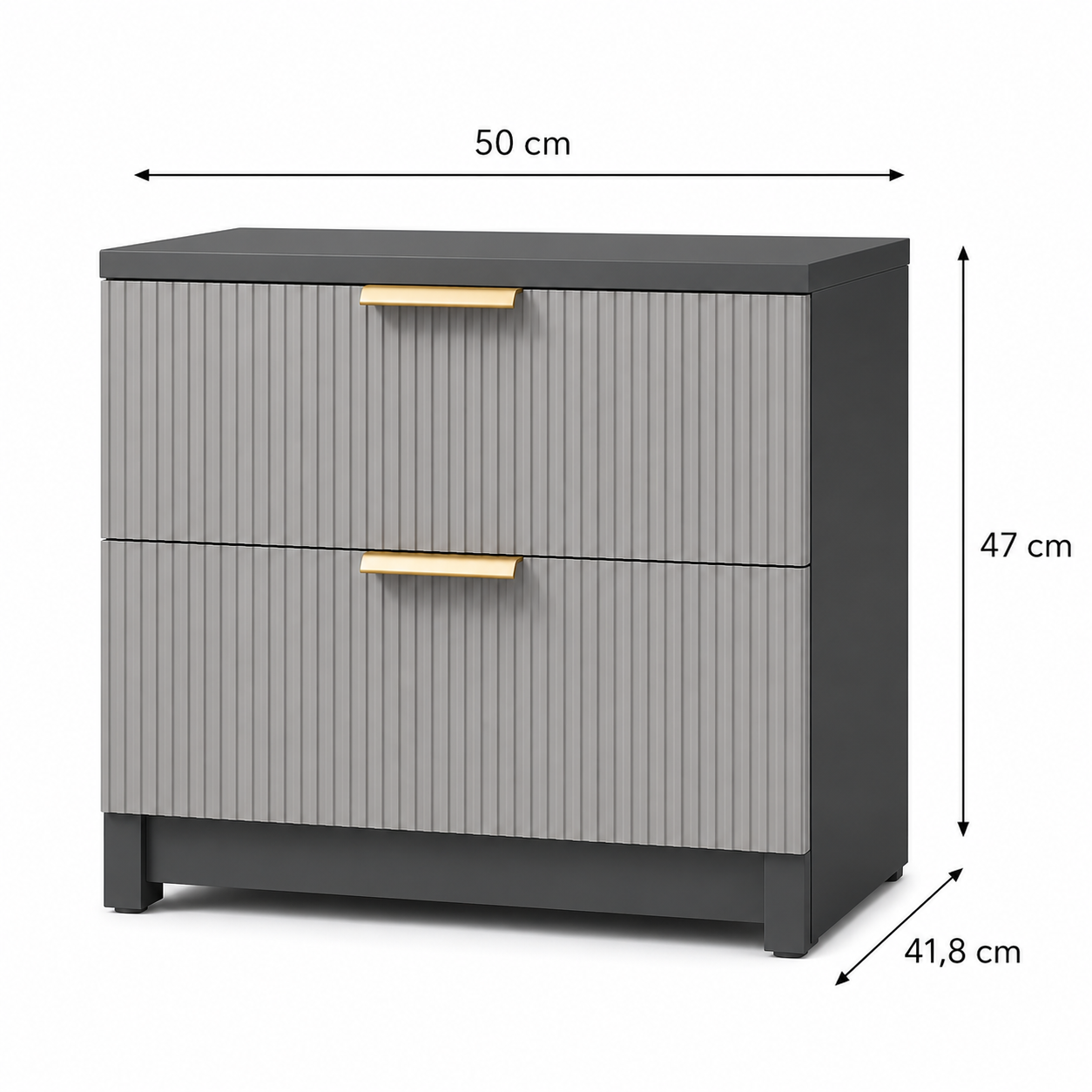 Noptieră PORTOFINO antracit cu 2 sertare, MDF cu riflaj vertical, 50x41,8x47 cm Arboteca