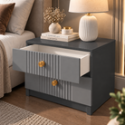 Noptieră RAVELLO antracit cu 2 sertare, MDF frezat cu riflaj vertical vopsit, 50x41,8x47 cm Arboteca