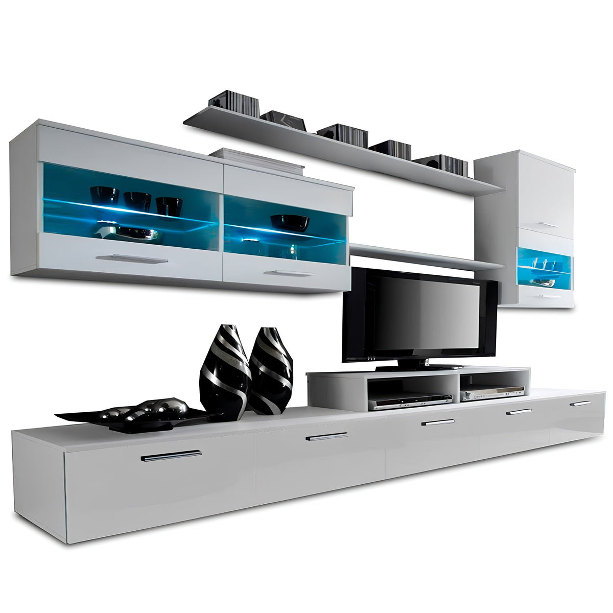 Mobilier living, alb/extra strălucire albă HG, LEO Kondela