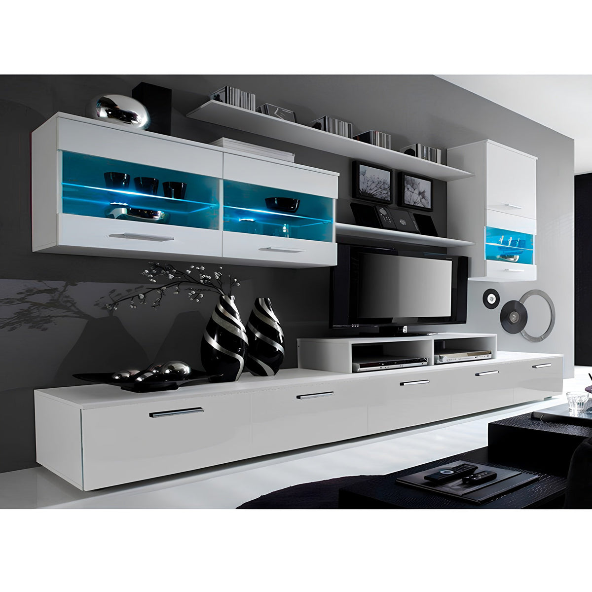 Mobilier living, alb/extra strălucire albă HG, LEO Kondela