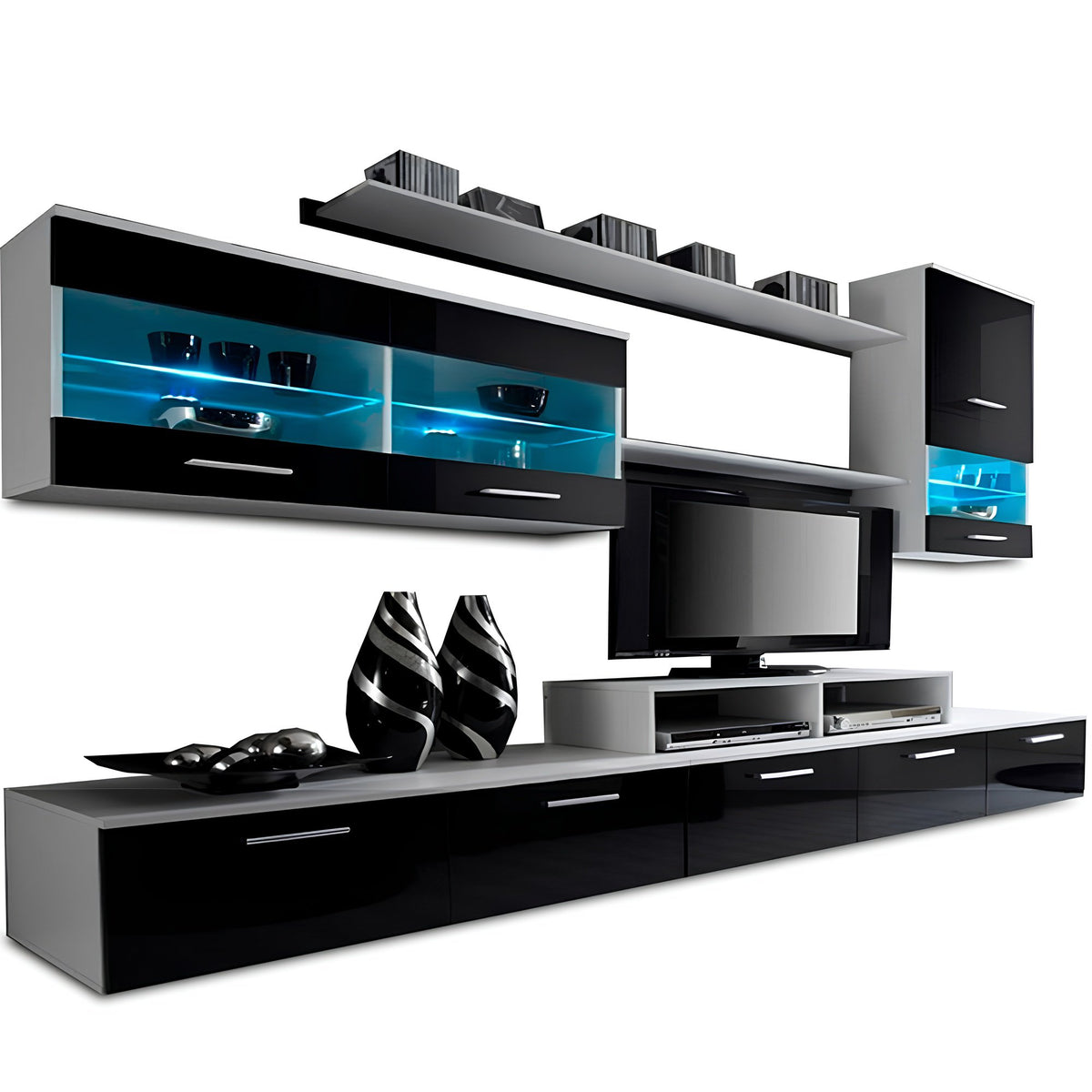 Mobilier living, alb/extra strălucire neagră HG, LEO Kondela