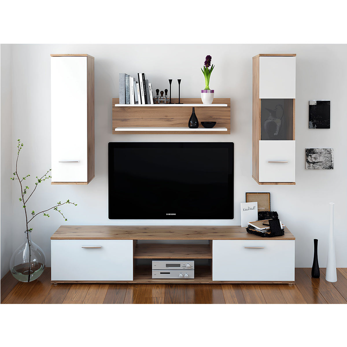 Mobilier pentru living, stejar wotan/alb, WAW NEW Kondela