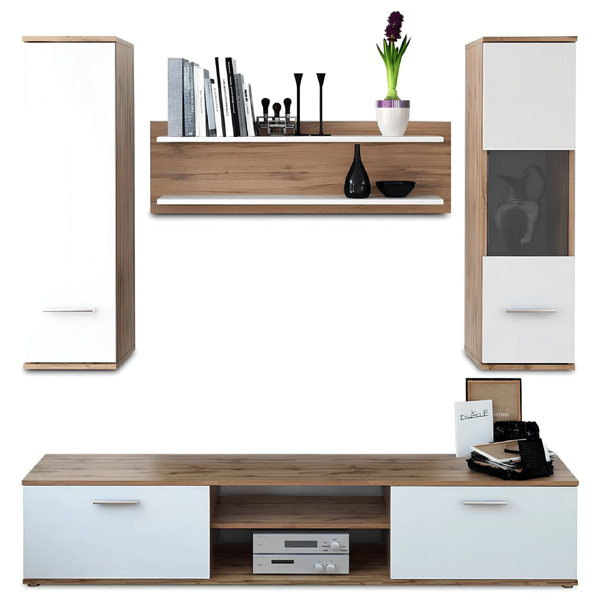 Mobilier pentru living, stejar wotan/alb, WAW NEW Kondela