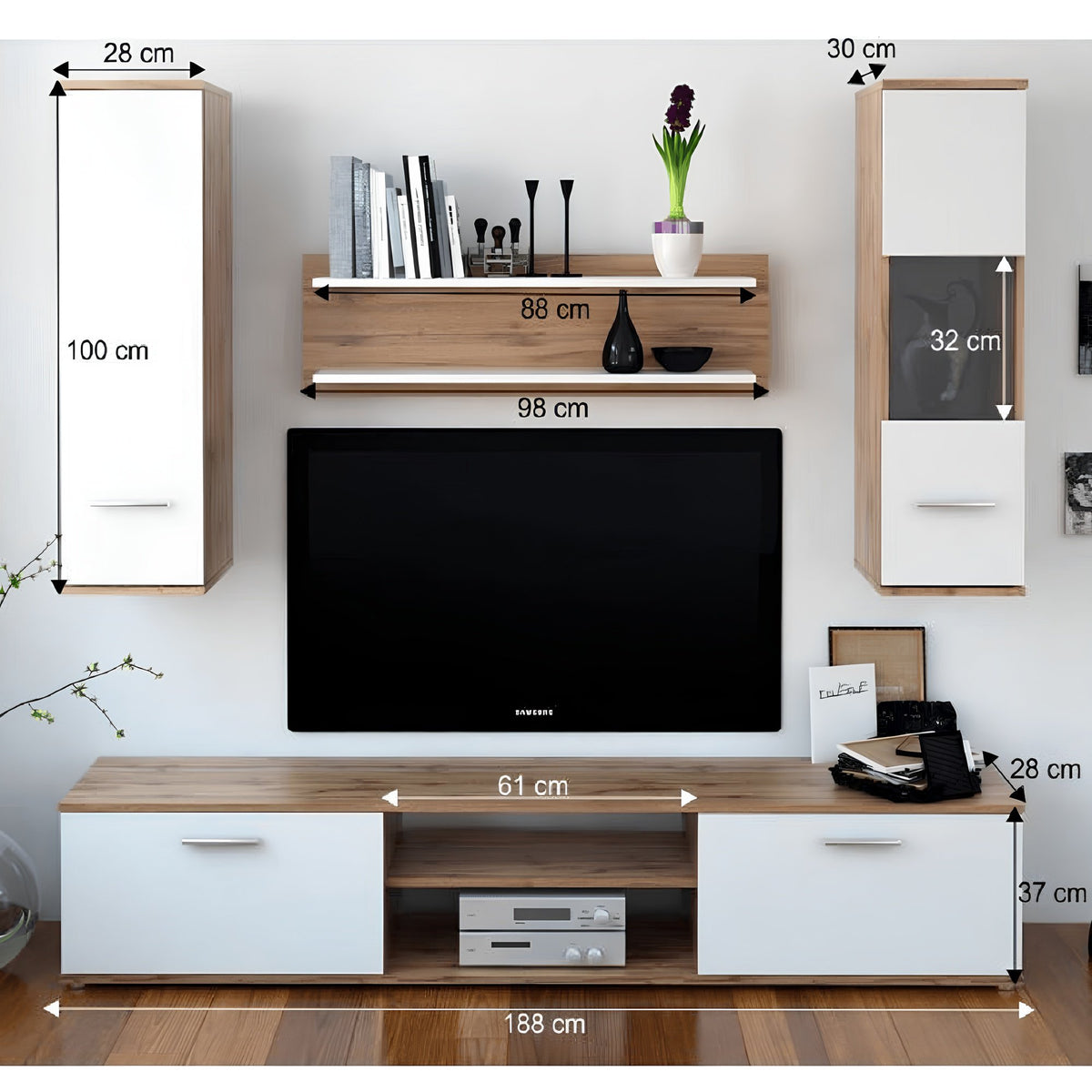 Mobilier pentru living, stejar wotan/alb, WAW NEW Kondela