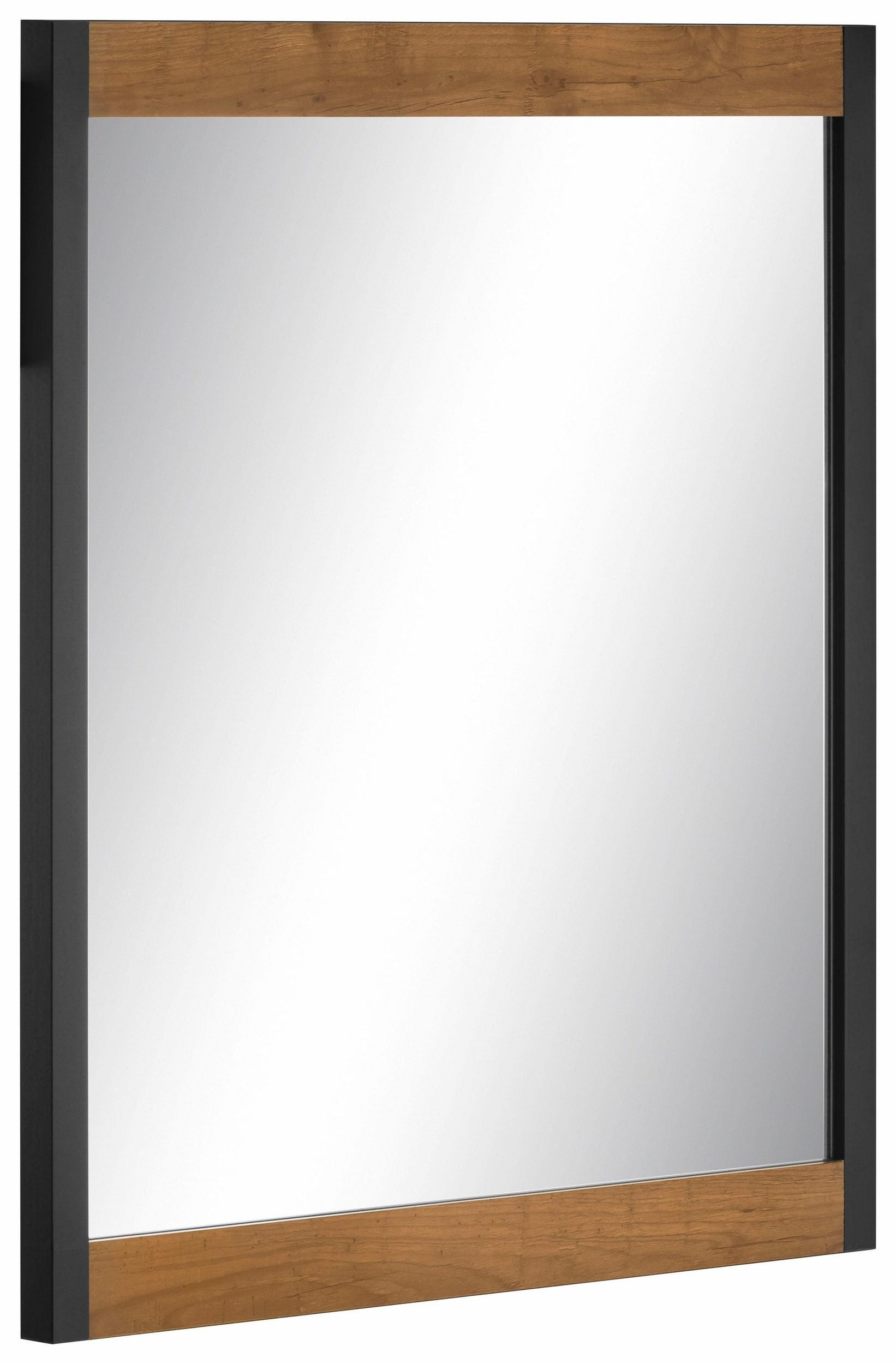 Oglindă de baie Chris 60 × 68 cm, ramă metalică aspect lemn Arboteca