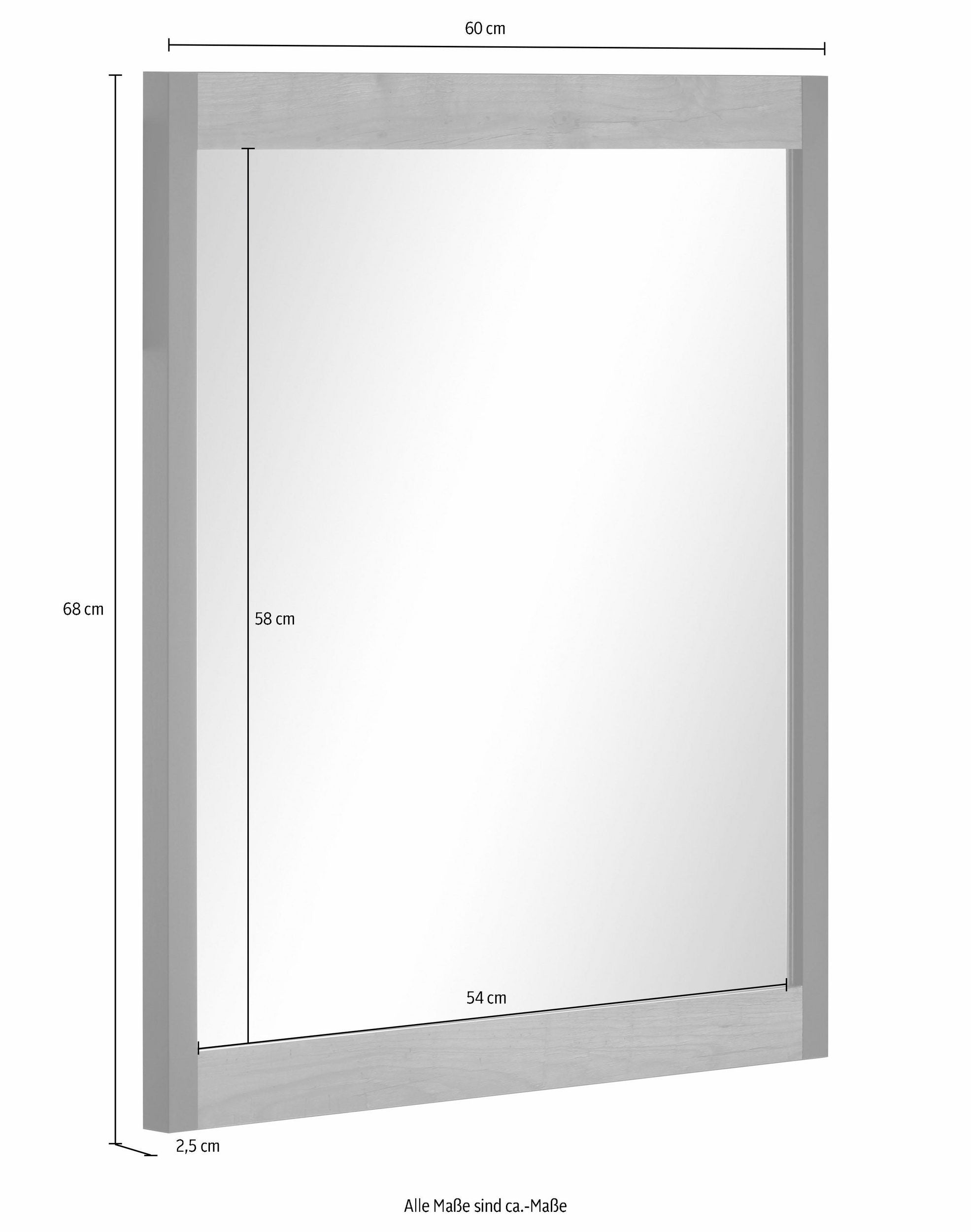 Oglindă de baie Chris 60 × 68 cm, ramă metalică aspect lemn Arboteca