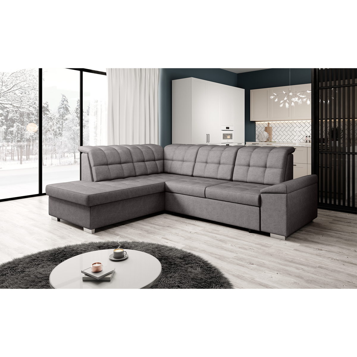 Canapea extensibilă SAMOS, gri-maroniu, pe stânga, 260x202x88 cm Kondela
