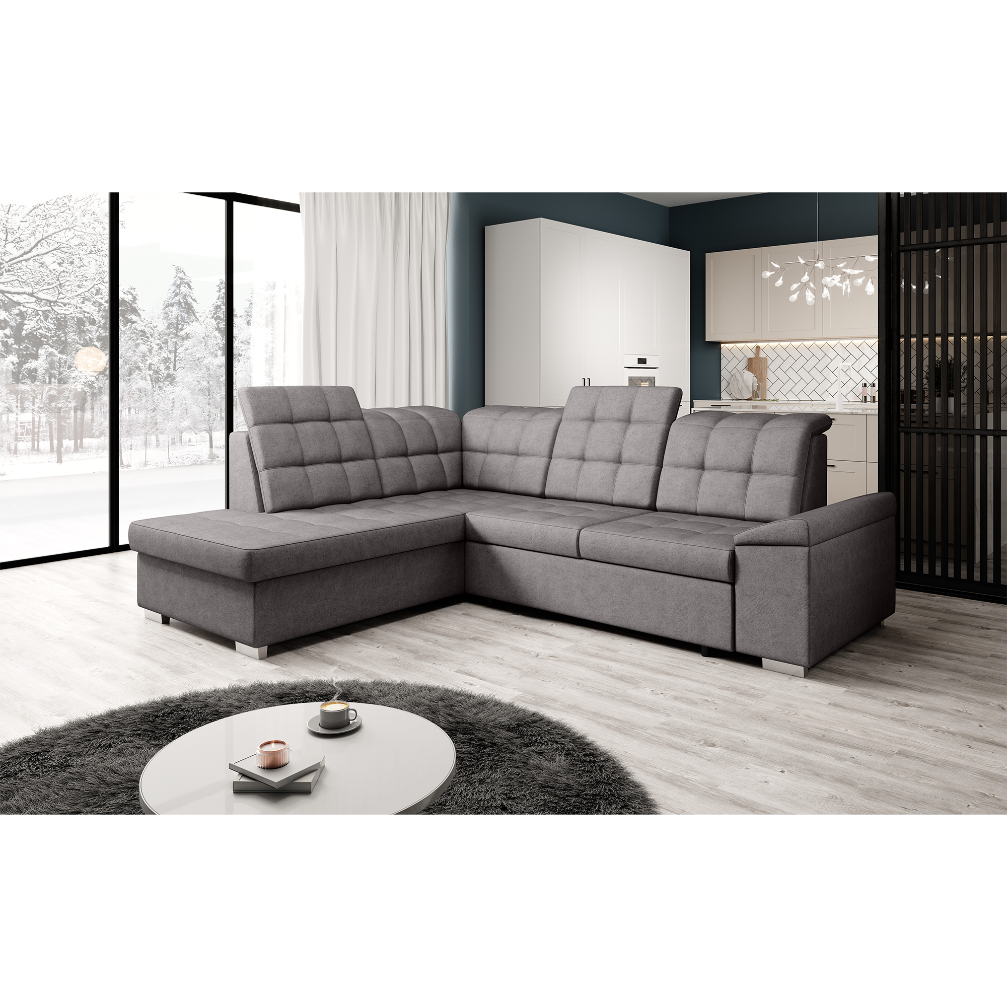 Canapea extensibilă SAMOS, gri-maroniu, pe stânga, 260x202x88 cm Kondela