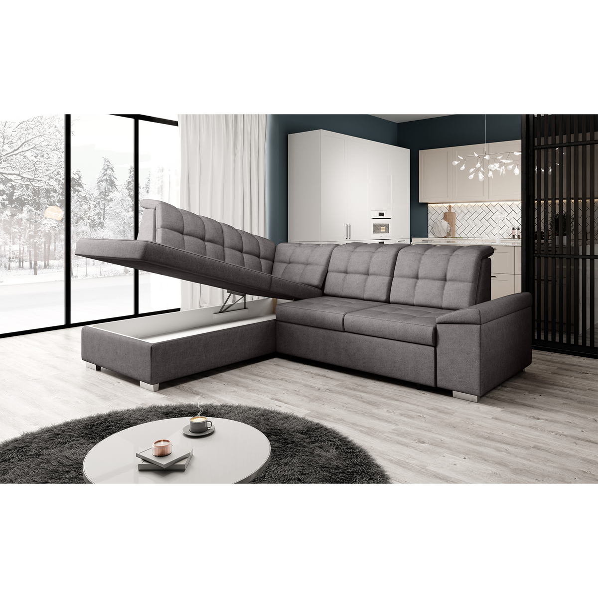 Canapea extensibilă SAMOS, gri-maroniu, pe stânga, 260x202x88 cm Kondela