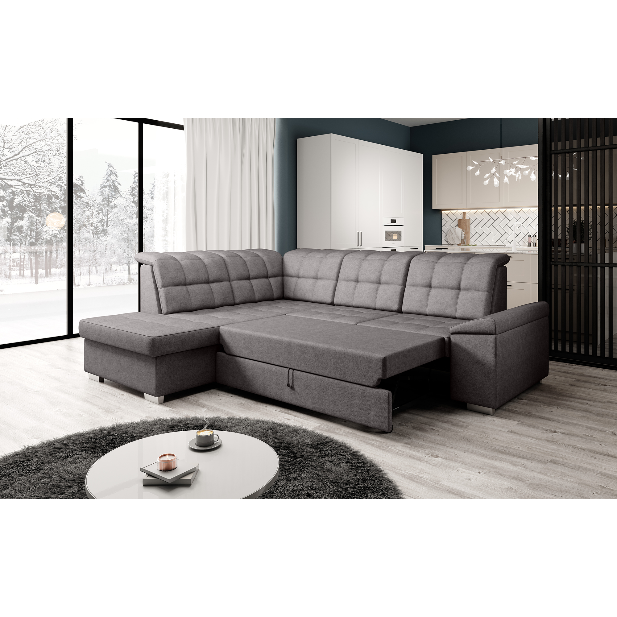 Canapea extensibilă SAMOS, gri-maroniu, pe stânga, 260x202x88 cm Kondela