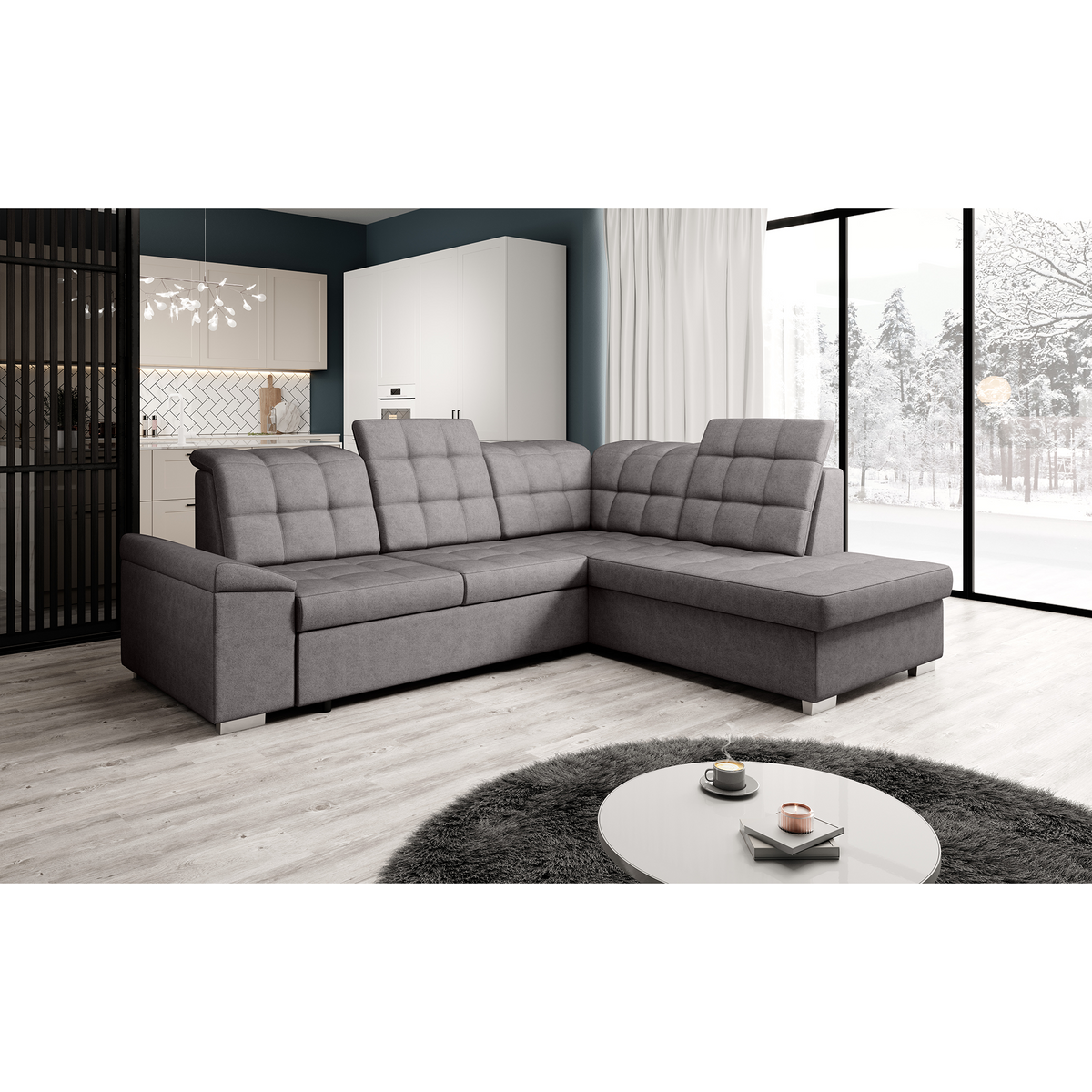 Canapea extensibilă SAMOS, gri-maroniu, pe dreapta, 260x202x88 cm Kondela